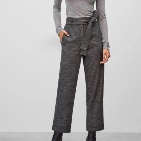 LOFT Gray High-Waisted Cropped Wide Leg Trousers with Tie Belt - Size 8 - Picture 1 of 11